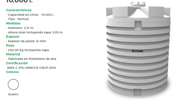 Venta distribuidoresde cisternas y tanques Citijal de 10000 litros lts 10 m3  Rooplas fichastecncas medidas